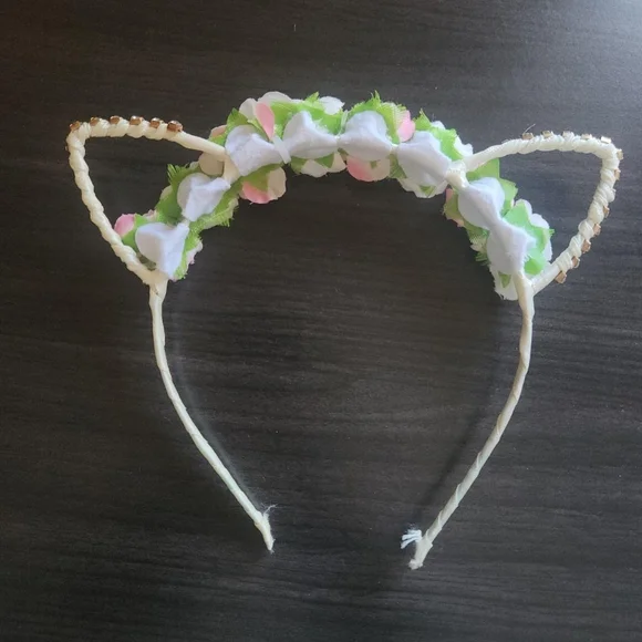 Floral Mcbling Kitty Kitten Cat Ears Flower Crown Headband Hairband Accessory - Picture 3 of 3